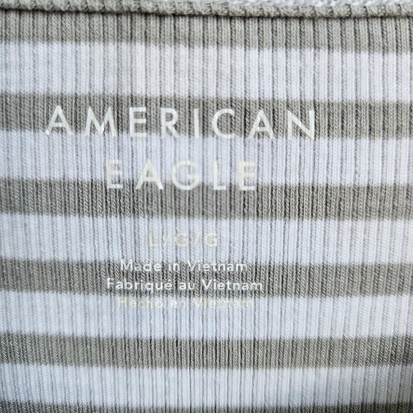American Eagle AE Fitted Soft White & Sage Green Short Sleeve Striped Top Size L - Picture 4 of 10